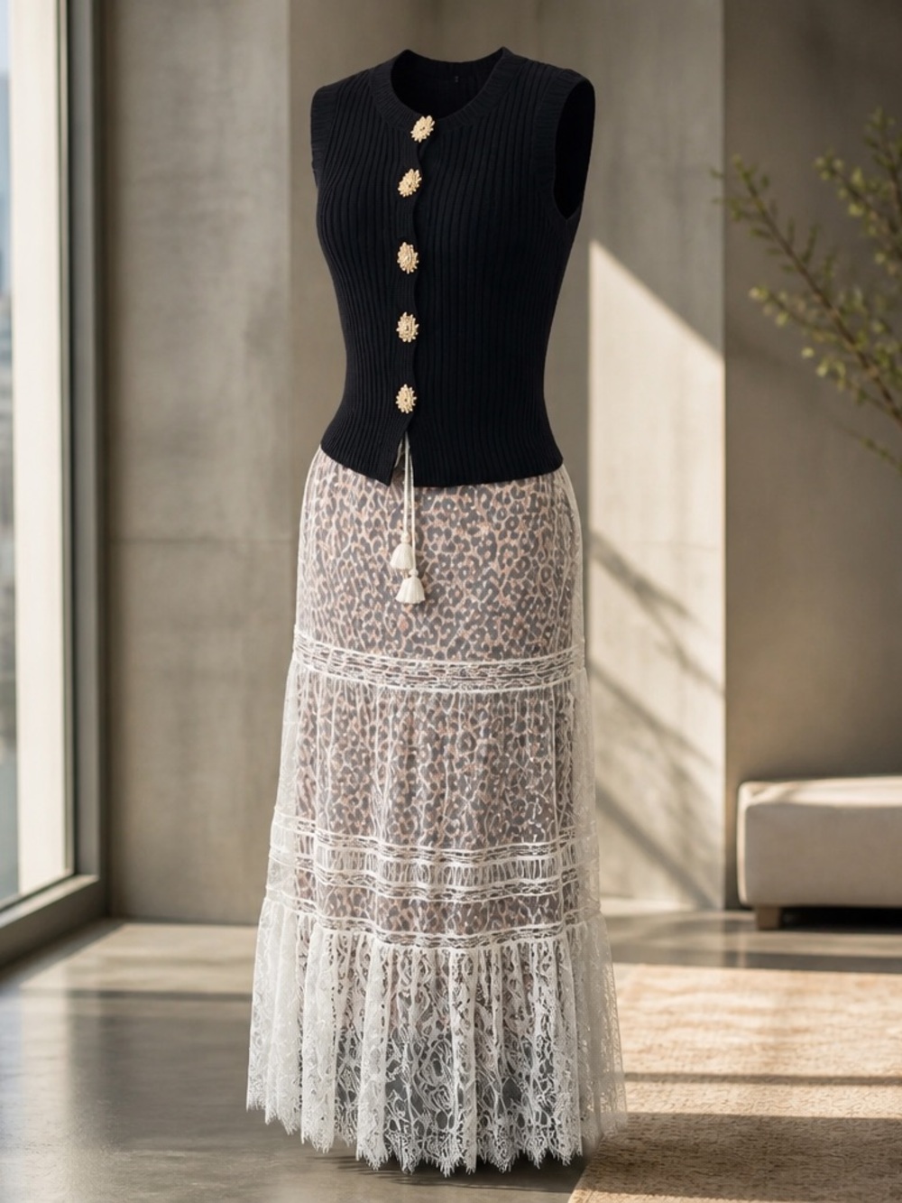 Black Ribbed Sleeveless Button-Front Knit Top - Picture 10 of 10